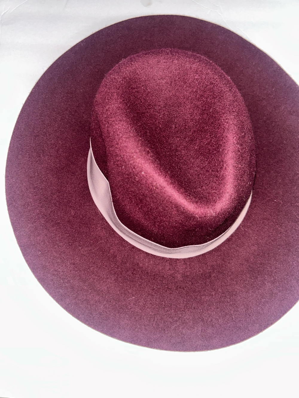 Women's Wide-Brim Fedora Hat - Burgundy 100% Wool